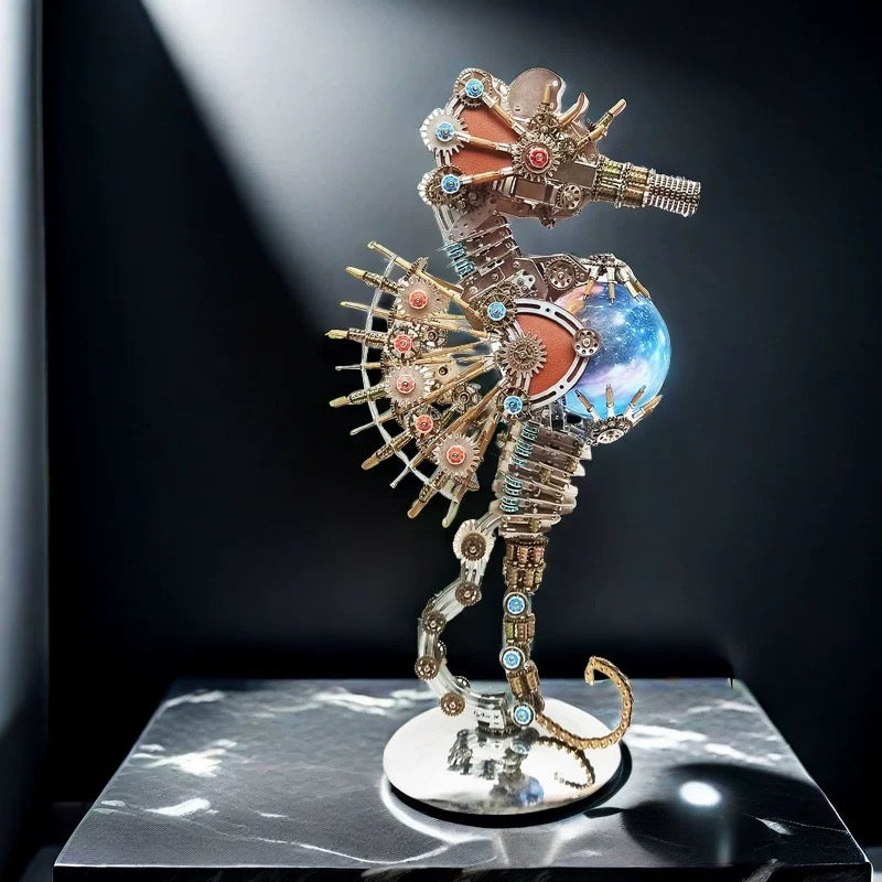 2100PCS Steampunk Seahorse Puzzle 3D DIY Model Kit with Planet Lights