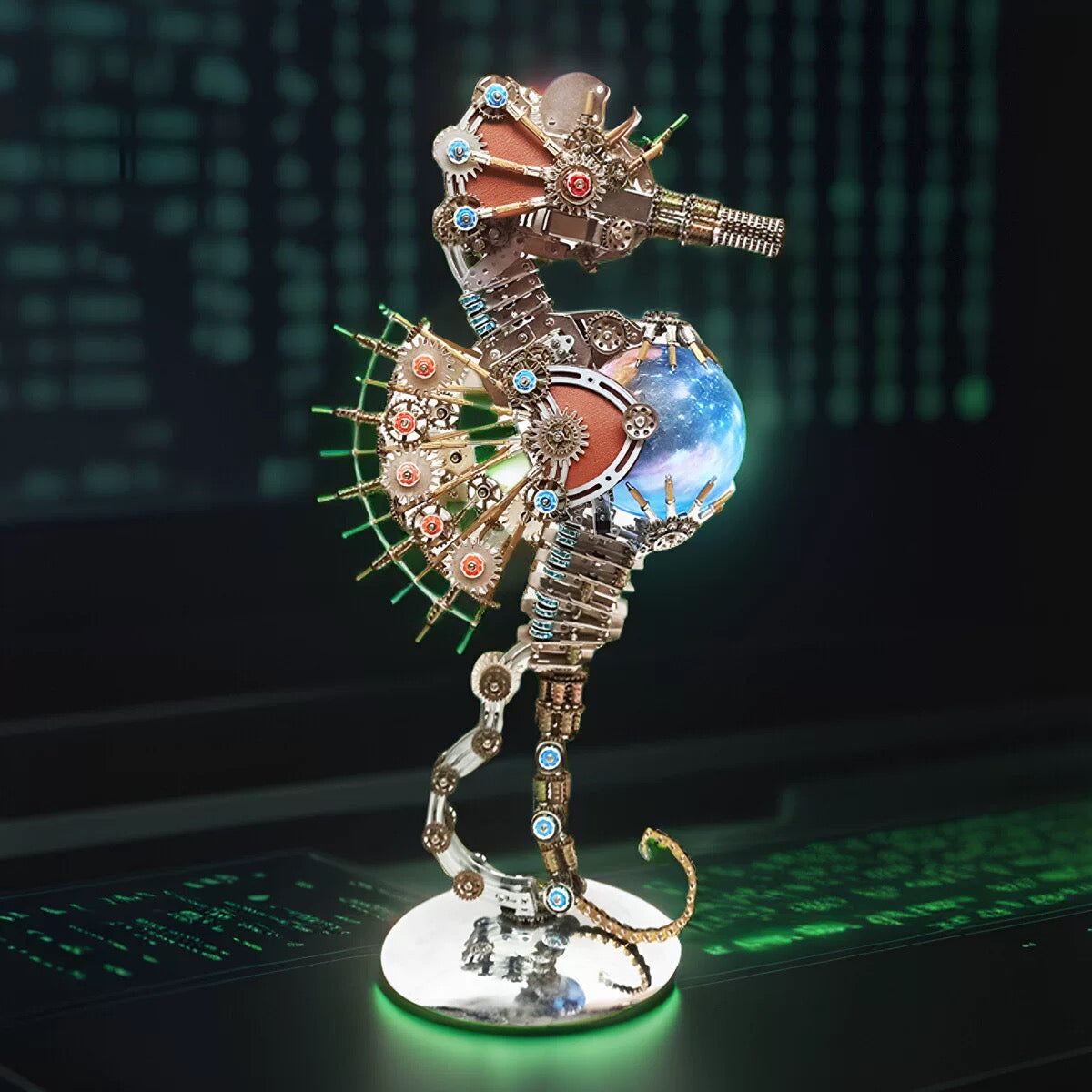 2100PCS Steampunk Seahorse Puzzle 3D DIY Model Kit with Planet Lights