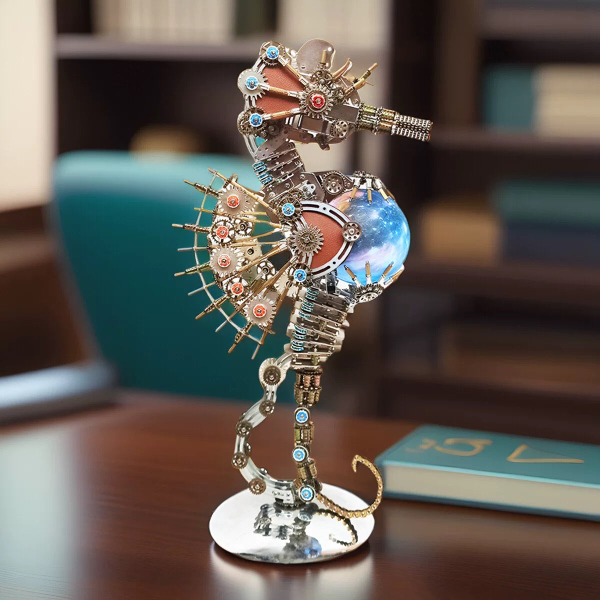 2100PCS Steampunk Seahorse Puzzle 3D DIY Model Kit with Planet Lights