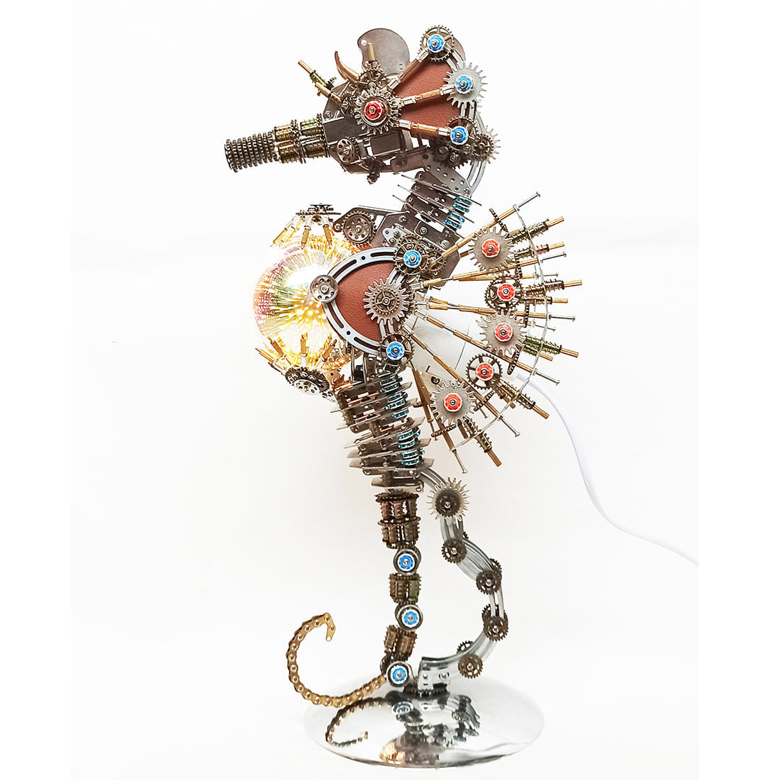 2100PCS Steampunk Seahorse Puzzle 3D DIY Model Kit with Planet Lights
